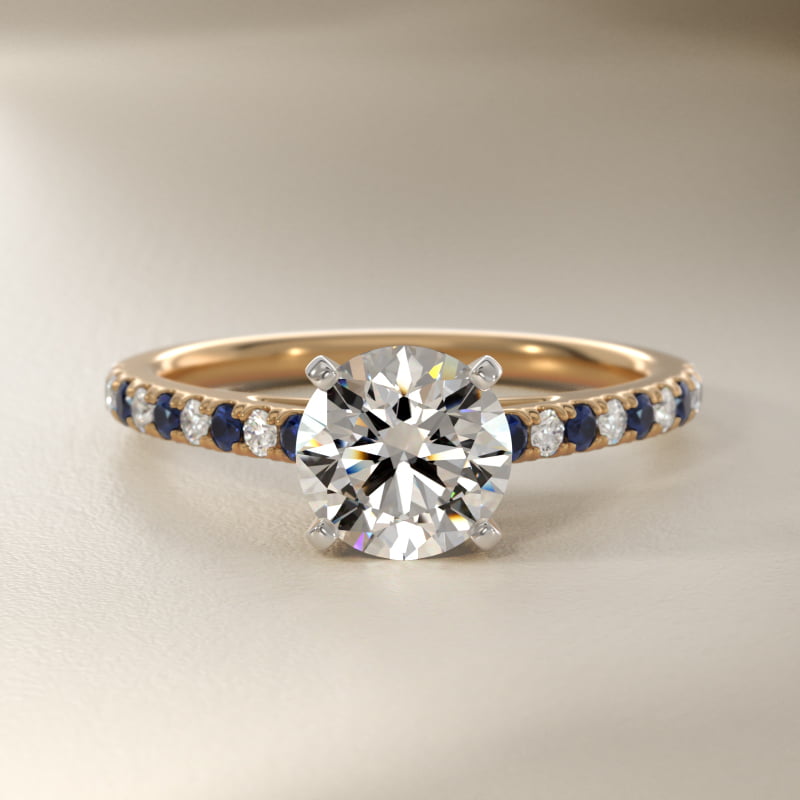 Riviera Micropavé Sapphire and Diamond Engagement Ring in 14K Yellow Gold
