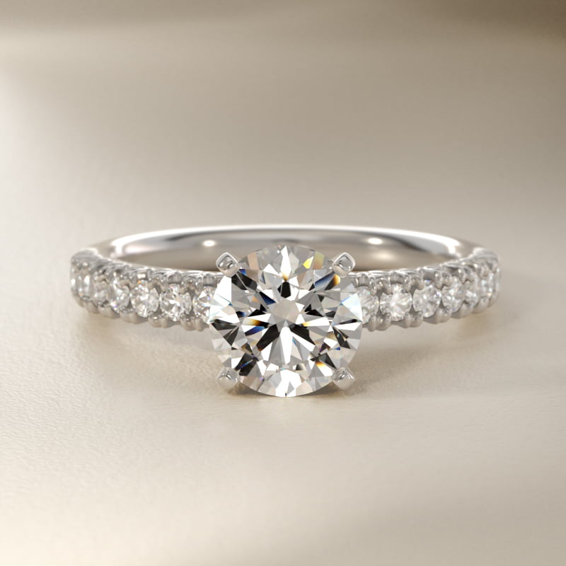 Round 1.5 CT Certified Diamond French Pavé Engagement Ring In Platinum