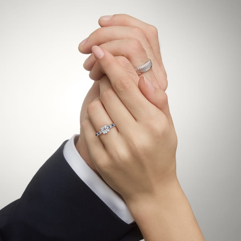 Riviera Pavé Sapphire and Diamond Engagement Ring in 18k White Gold