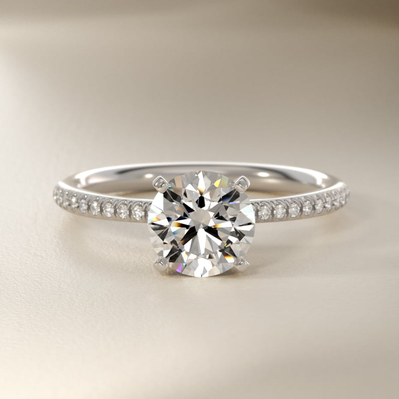 Round 1 CT Certified Diamond Petite Micropavé Engagement Ring In 14K White Gold