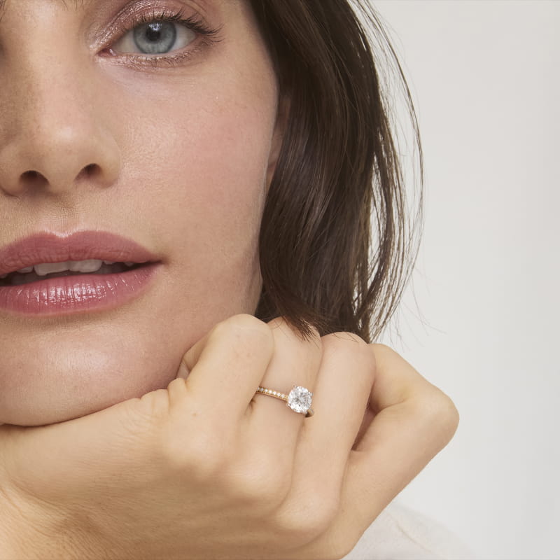 Round 1.5 CT Certified Diamond Petite Micropavé Engagement Ring In 14K Yellow Gold