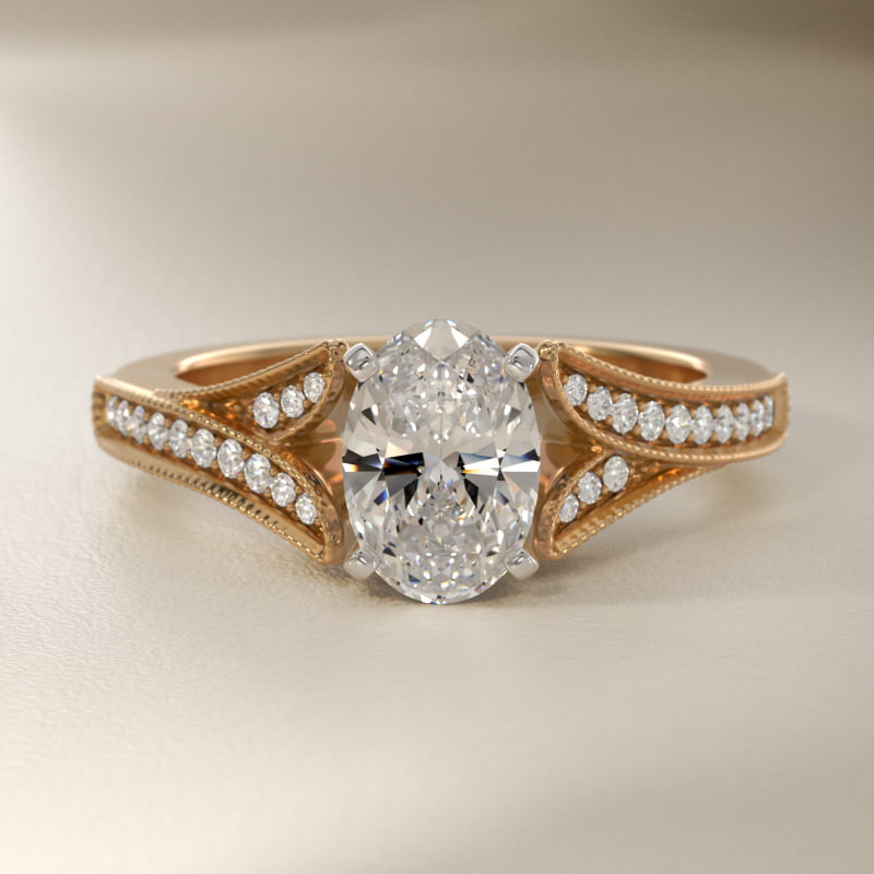 Milgrain and Pavé V-Shank Diamond Engagement Ring in 14K Yellow Gold (1/8 ct. wt.)