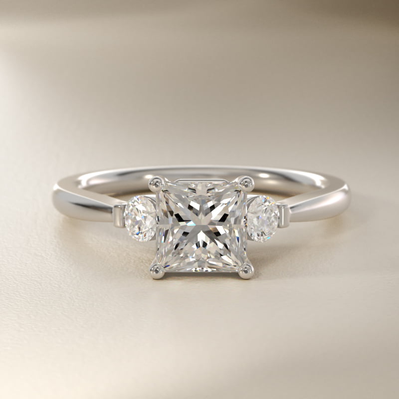 Petite Three-Stone Lab-Grown Diamond Engagement Ring in 14k White Gold