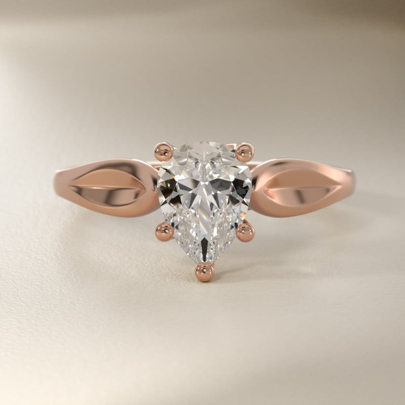 Leaf Solitaire Engagement Ring in 14k Rose Gold