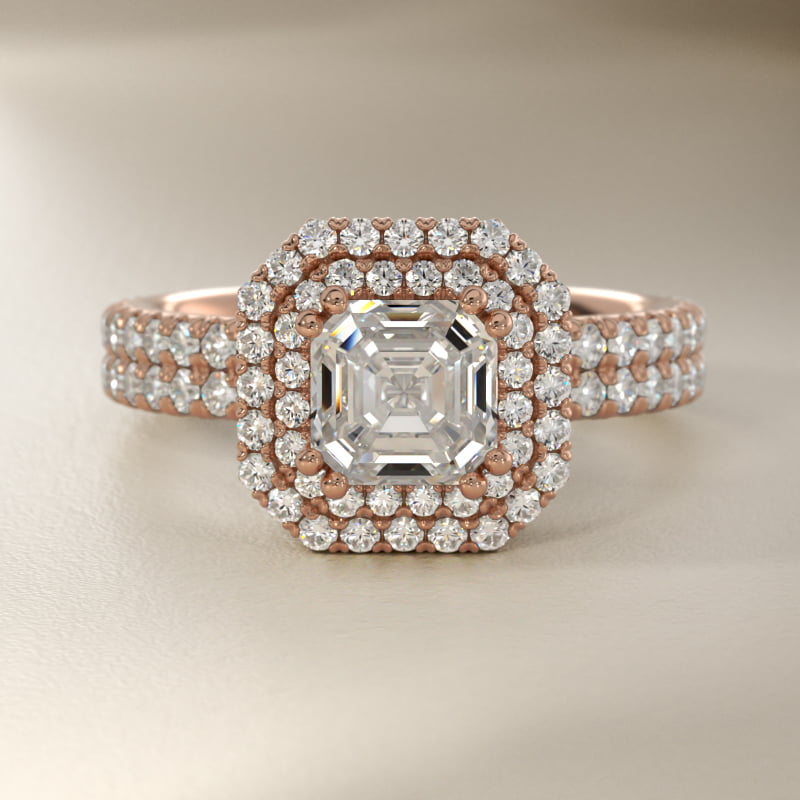 Blue Nile Studio Double Halo Gala Diamond Engagement Ring in 14k Rose Gold (7/8 ct. tw.)