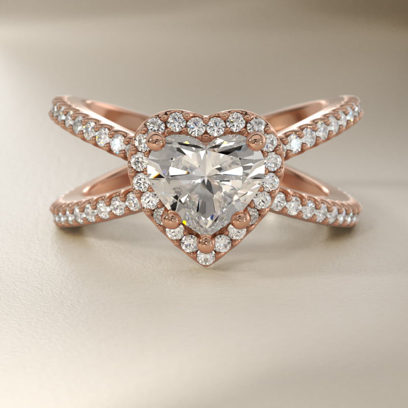 X Split Shank Hidden Halo Diamond Engagement Ring in 14k Rose Gold (1/2 ct. tw.)