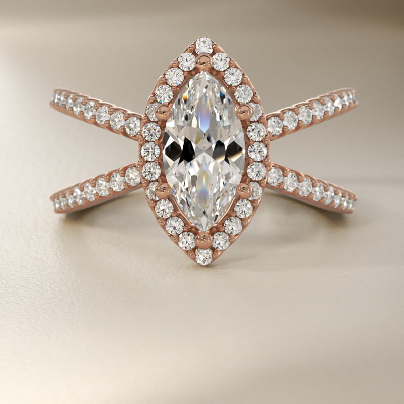 X Split Shank Hidden Halo Diamond Engagement Ring in 14k Rose Gold (1/2 ct. tw.)