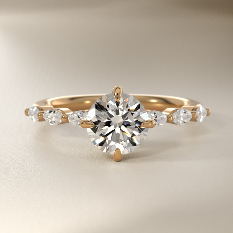 Marquise Cut Side Stone Diamond Shared Prong Engagement Ring In 14K Yellow Gold