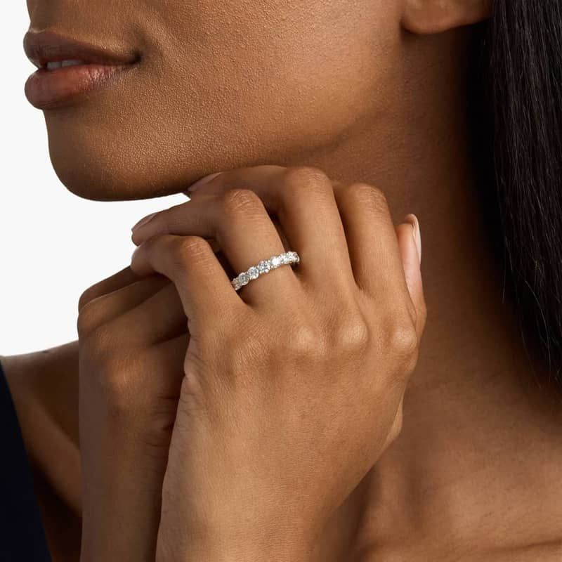 Low Dome Basket Lab-Grown Diamond Eternity Ring In 14K White Gold (3 Ct. tw. - F-G / VS2-SI1)