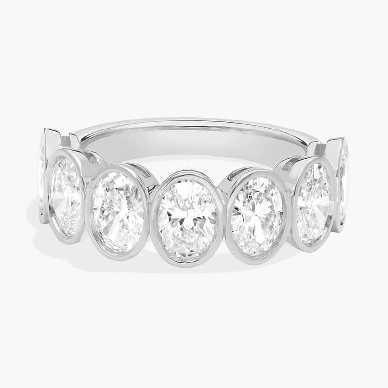 Seven Stone Bezel Anniversary Ring With 3 CTW Oval Cut Lab-Grown Diamonds in 14K White Gold (6.7mm)