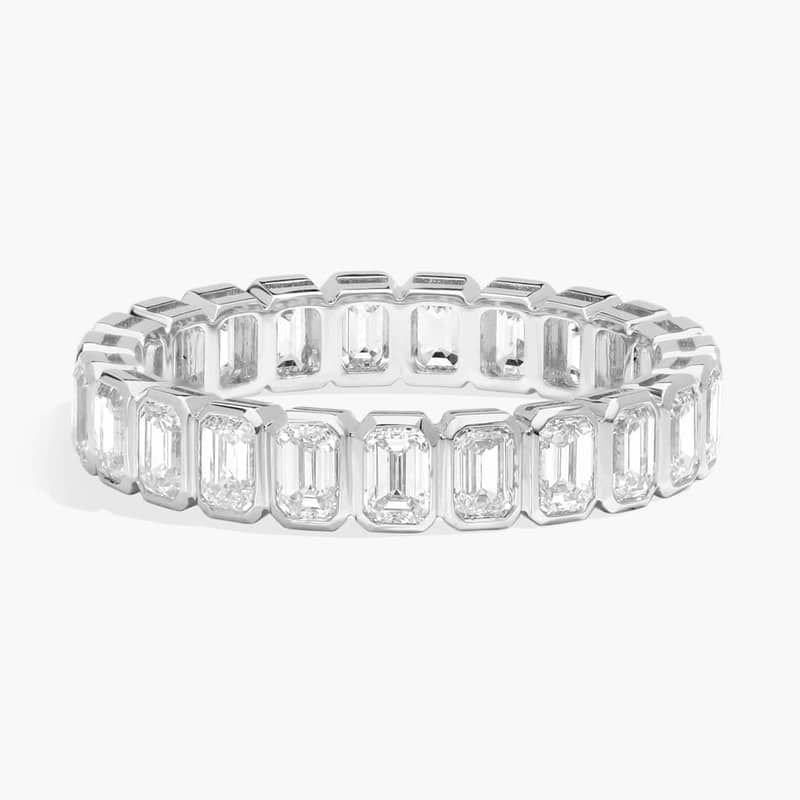 Bezel Eternity Ring With 2 CTW Emerald Cut Diamonds in 14K White Gold (3.5mm)