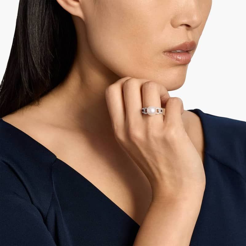 Freshwater Pearl Fashion Ring with Diamond Band in 14k White Gold (10.5-11mm)