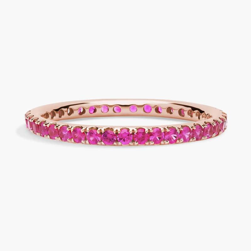 Riviera Pavé Pink Sapphire Eternity Ring in 18k Rose Gold (1.5mm)