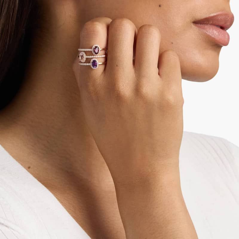 Three Stone Faux Stacking Ring in 14k Rose Gold