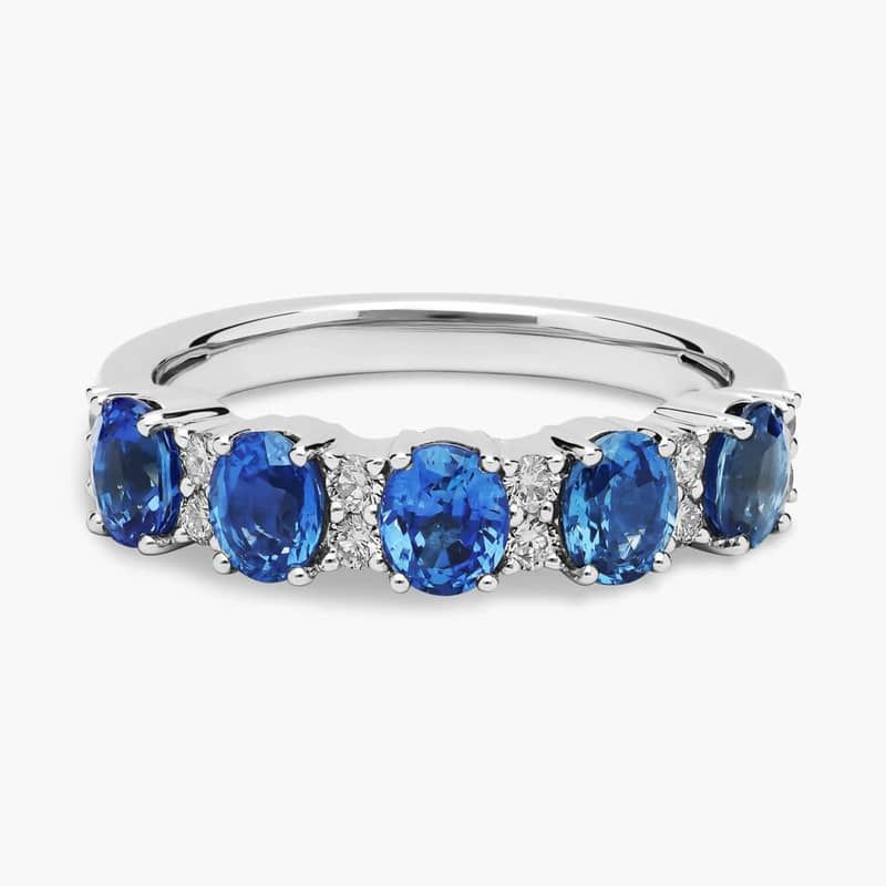 Sapphire and Diamond Five-Stone Ring in 14k White Gold