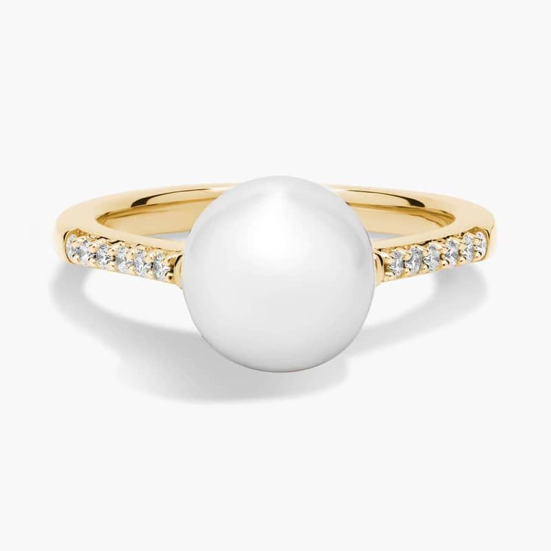 Freshwater Pearl Fashion Ring with Diamonds in 14k Yellow Gold