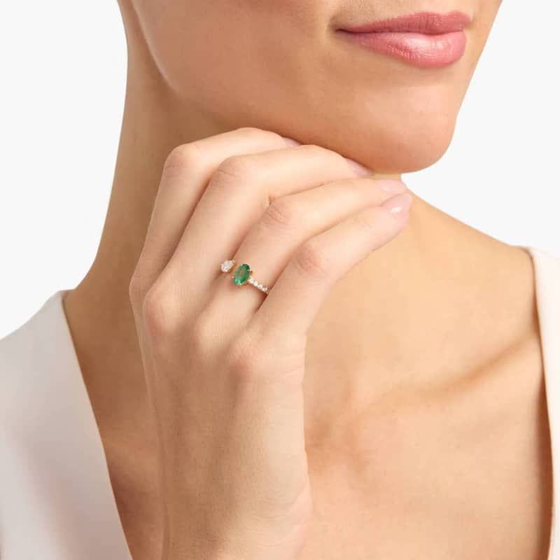 Emerald and Diamond Pavé Two Stone Toi Et Moi Ring in 18K Yellow Gold