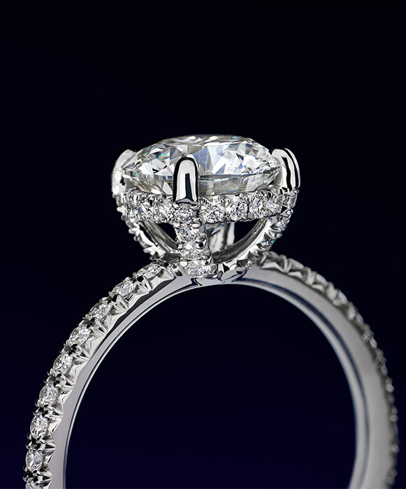 round diamond in four-prong white gold setting
