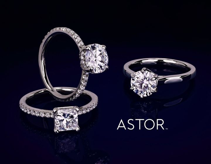 Three Astor diamond engagement rings